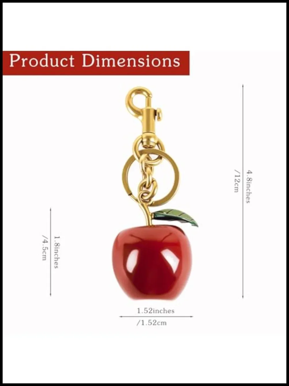 Glittery Apple Fruit Bag Charm Keychain Alloy Resin Handbag Purse Key Ring